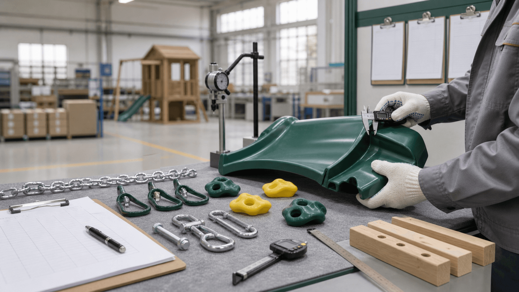 Factory quality inspection for outdoor play equipment components