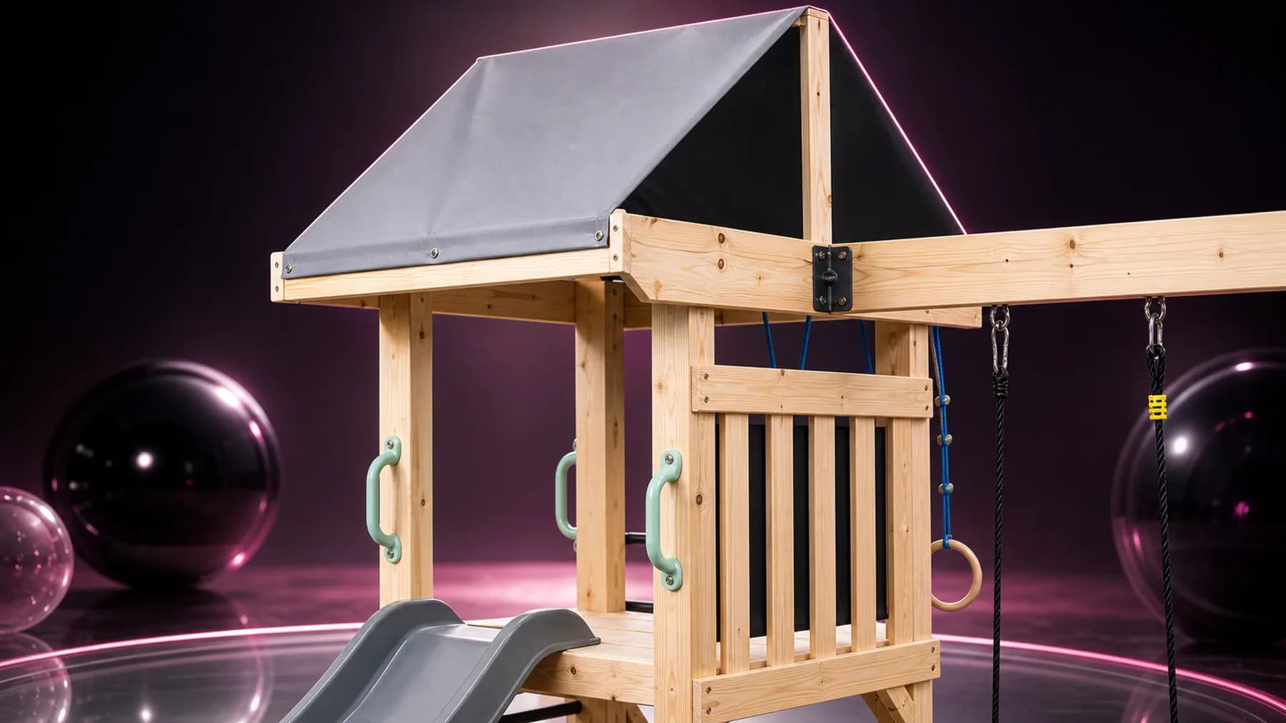 Roof and tower detail of the Spotlight AAW0034 wooden playset.