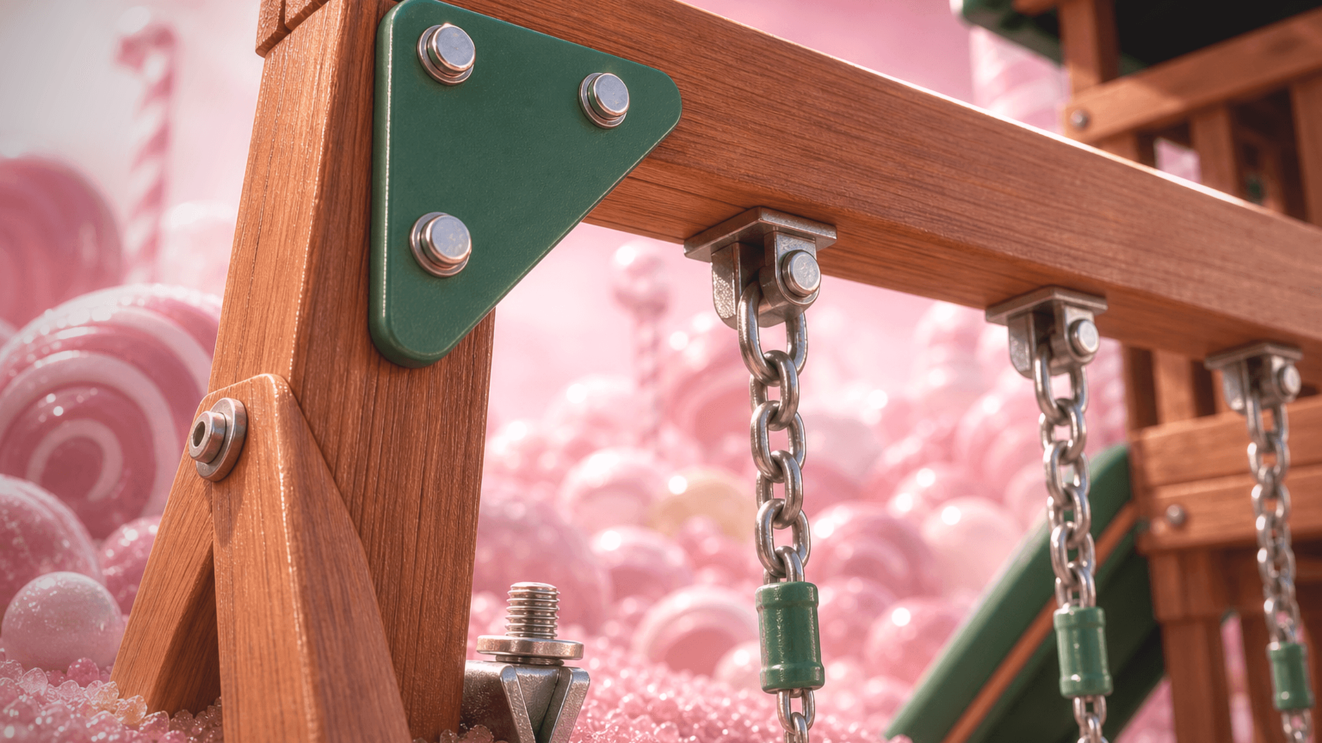 Chinese Fir frame, connector plate, swing chain, and anchoring hardware detail